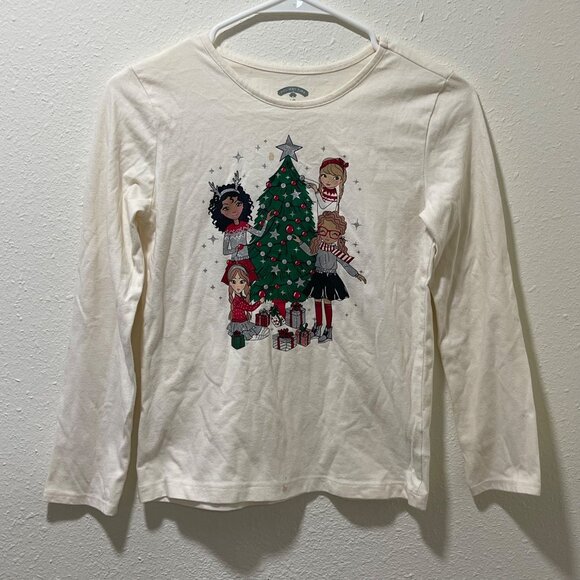 Girls Ivory Long-Sleeve Christmas Graphic Tee With Festive Holiday Tree - Picture 2 of 10